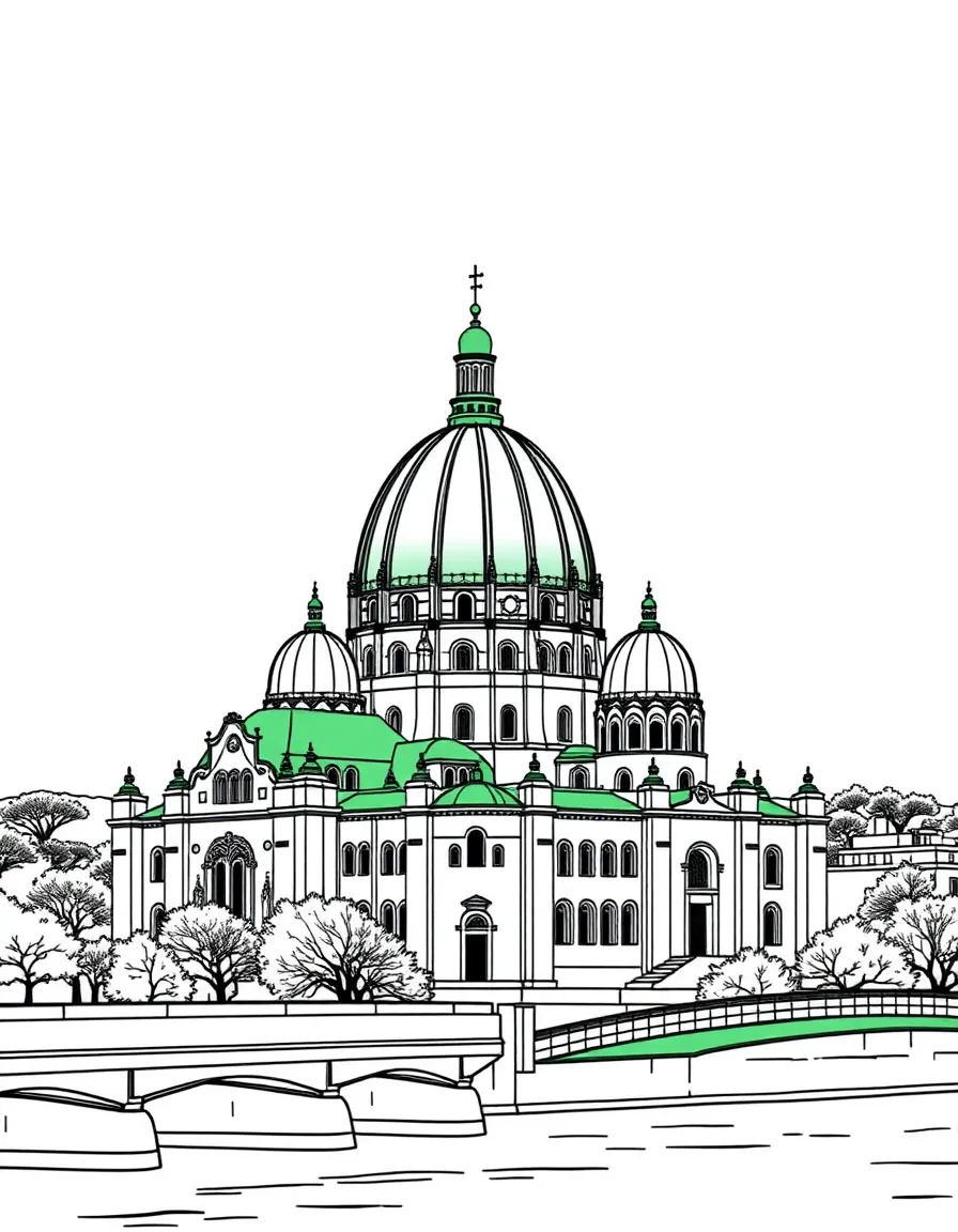 (Hungary) The Esztergom Basilica with its large green dome above the Danube River