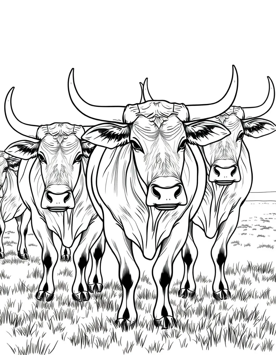(Hungary) A herd of Hungarian grey cattle with long curved horns grazing on the Puszta (plain)