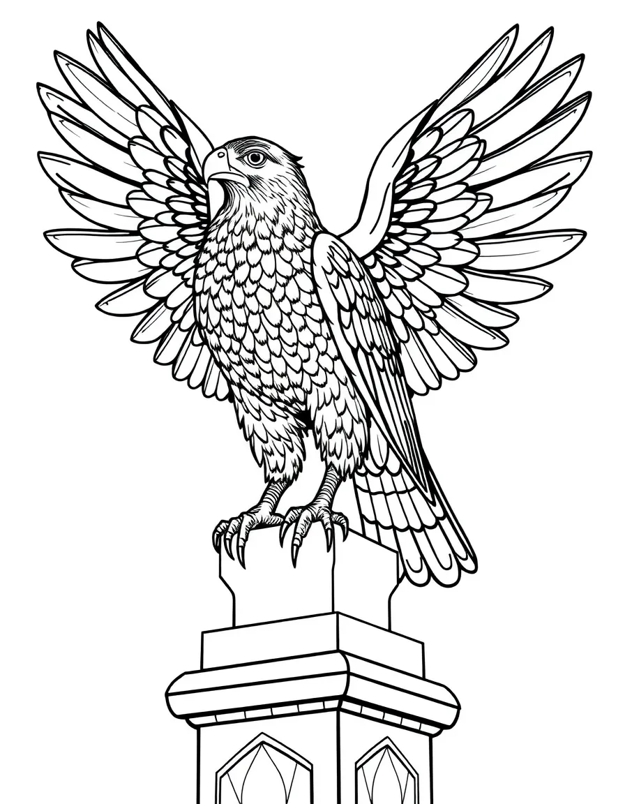 (Hungary) The mythical Turul bird (a falcon) statue perched on a pedestal