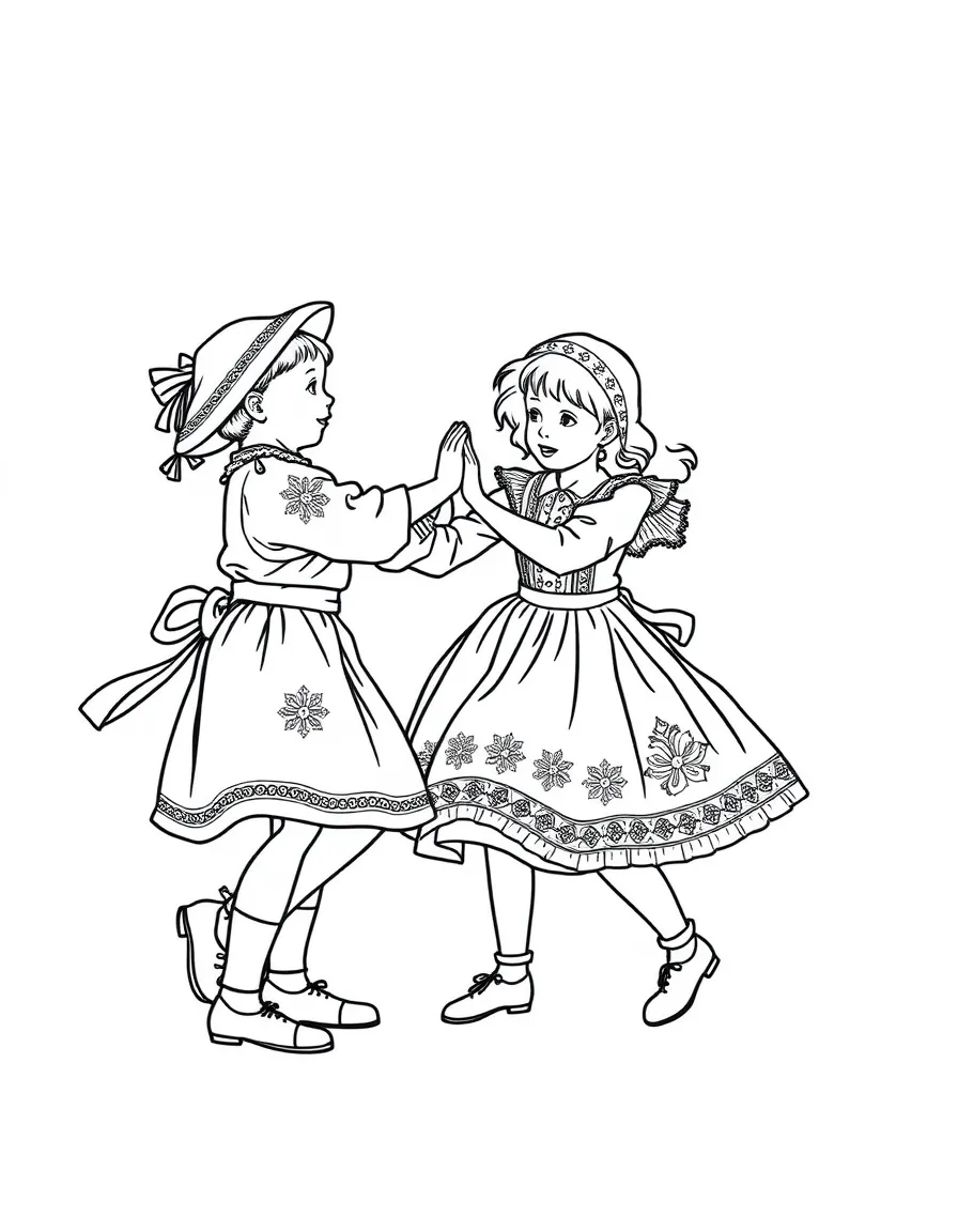 (Hungary) Children dancing the csárdás (a Hungarian folk dance) in traditional embroidered costumes
