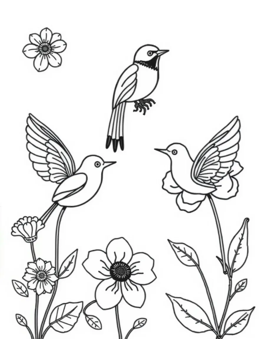 (Hungary) A page of Hungarian folk embroidery patterns with flowers and birds