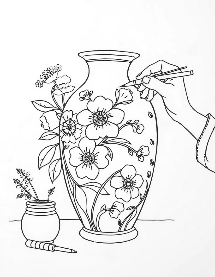 (Hungary) An artisan painting a ceramic vase with traditional Hungarian floral motifs