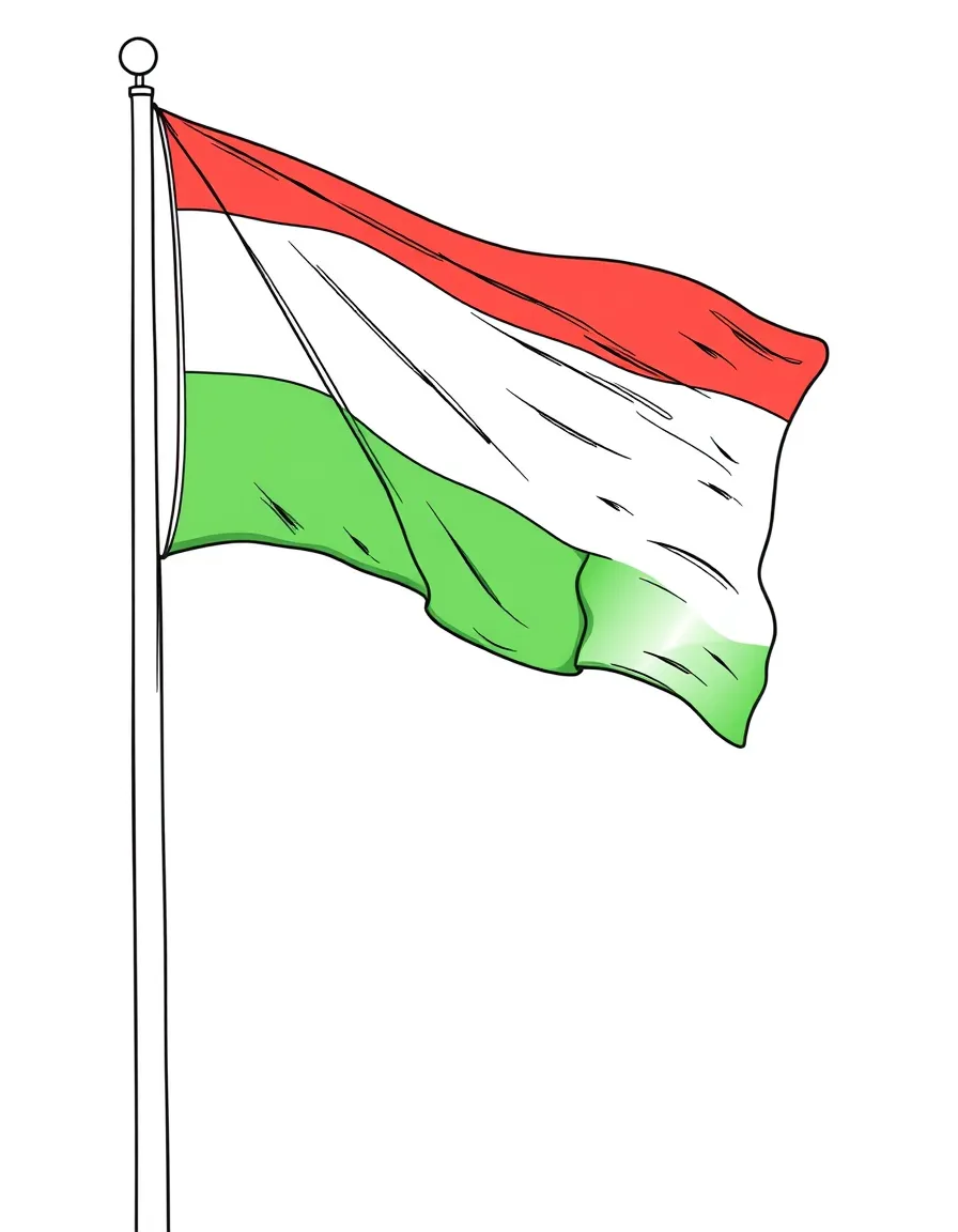 (Hungary) The Hungarian flag (red, white, and green tricolor) flying on a flagpole