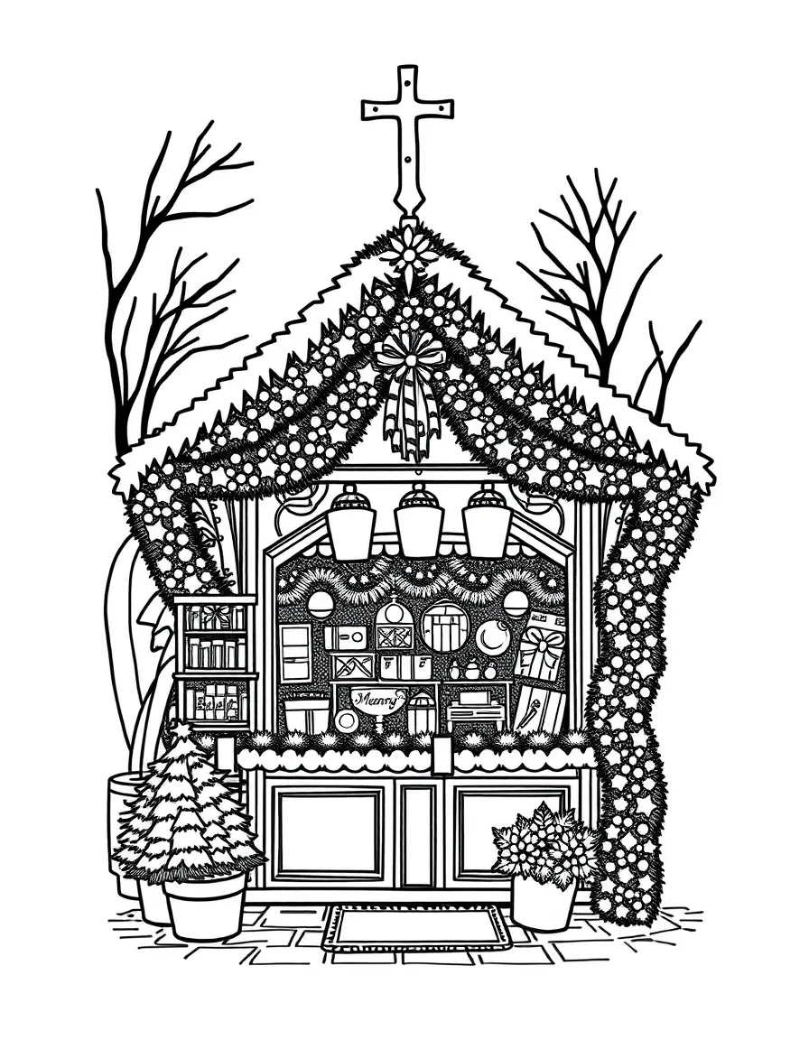 (Hungary) A festive Budapest Christmas market stall with lights and holiday decorations