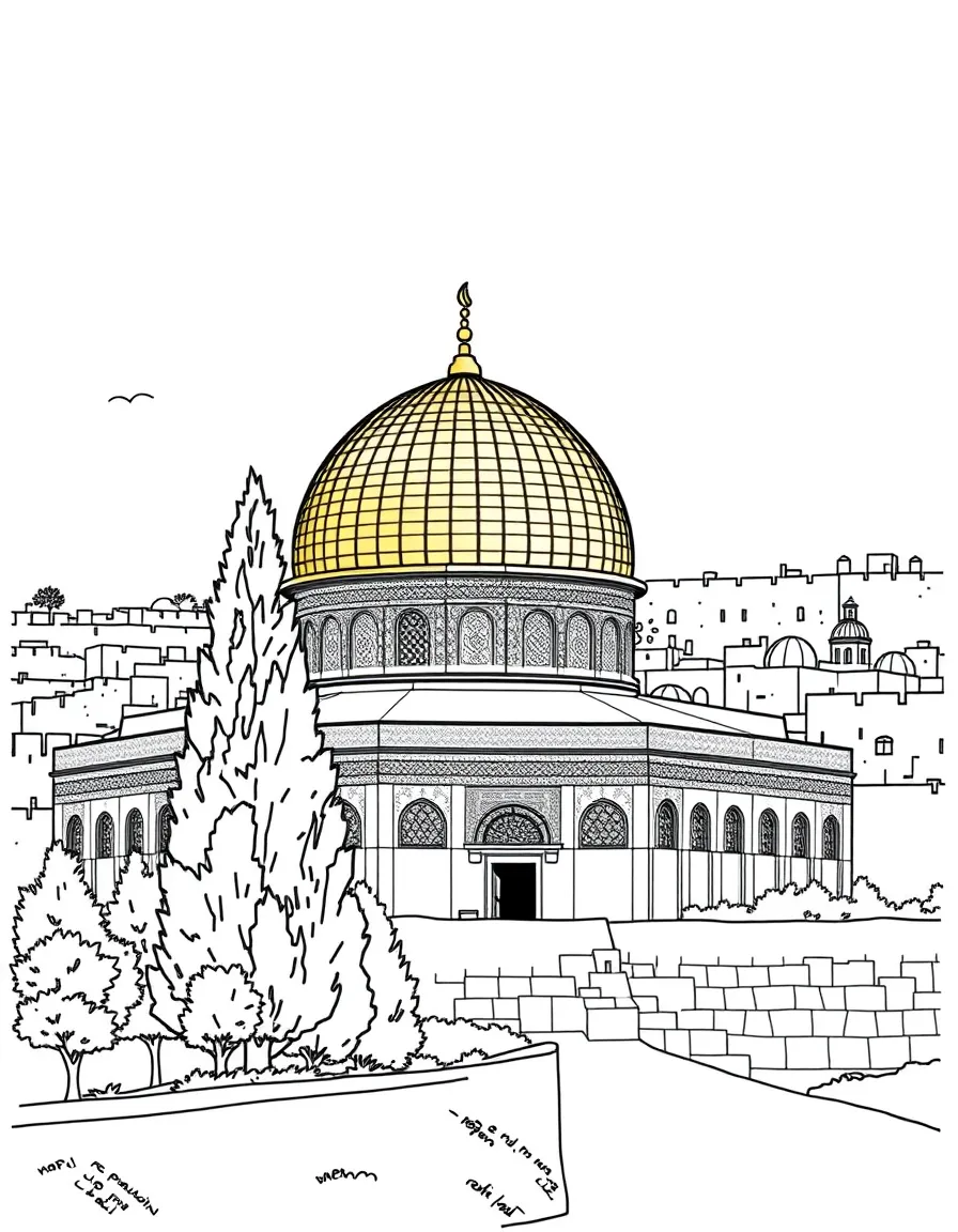 (Israel) The golden Dome of the Rock shrine and the old city walls of Jerusalem in the background