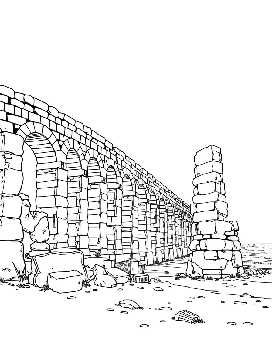(Israel) The ancient Roman aqueduct ruins on the beach at Caesarea by the sea