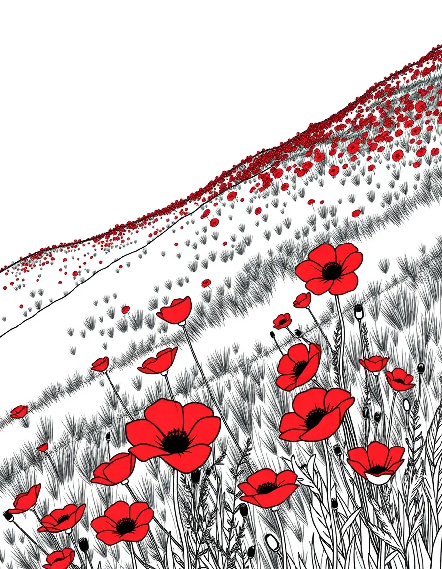(Israel) A green hillside covered in spring wildflowers like red anemones (Israel’s kalanit)