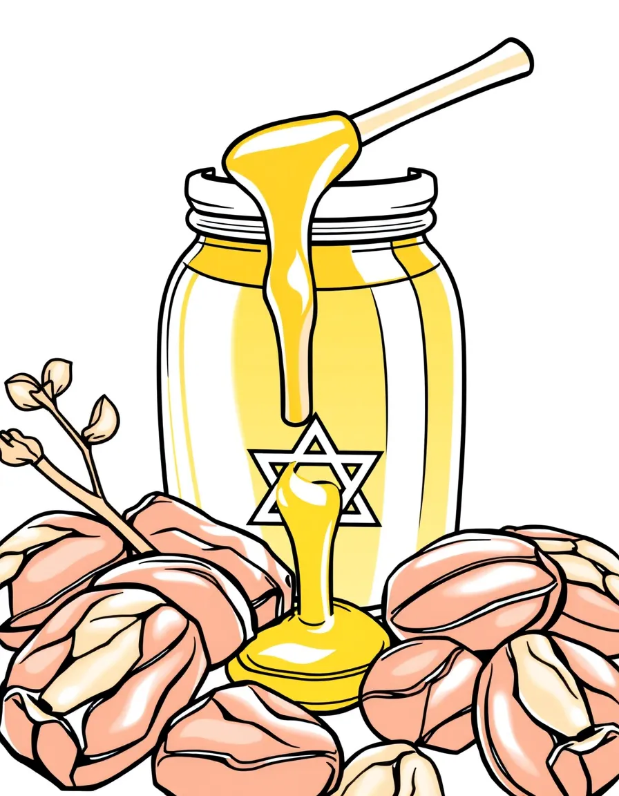 (Israel) A jar of golden honey and ripe dates for the Rosh Hashanah (Jewish New Year) tradition