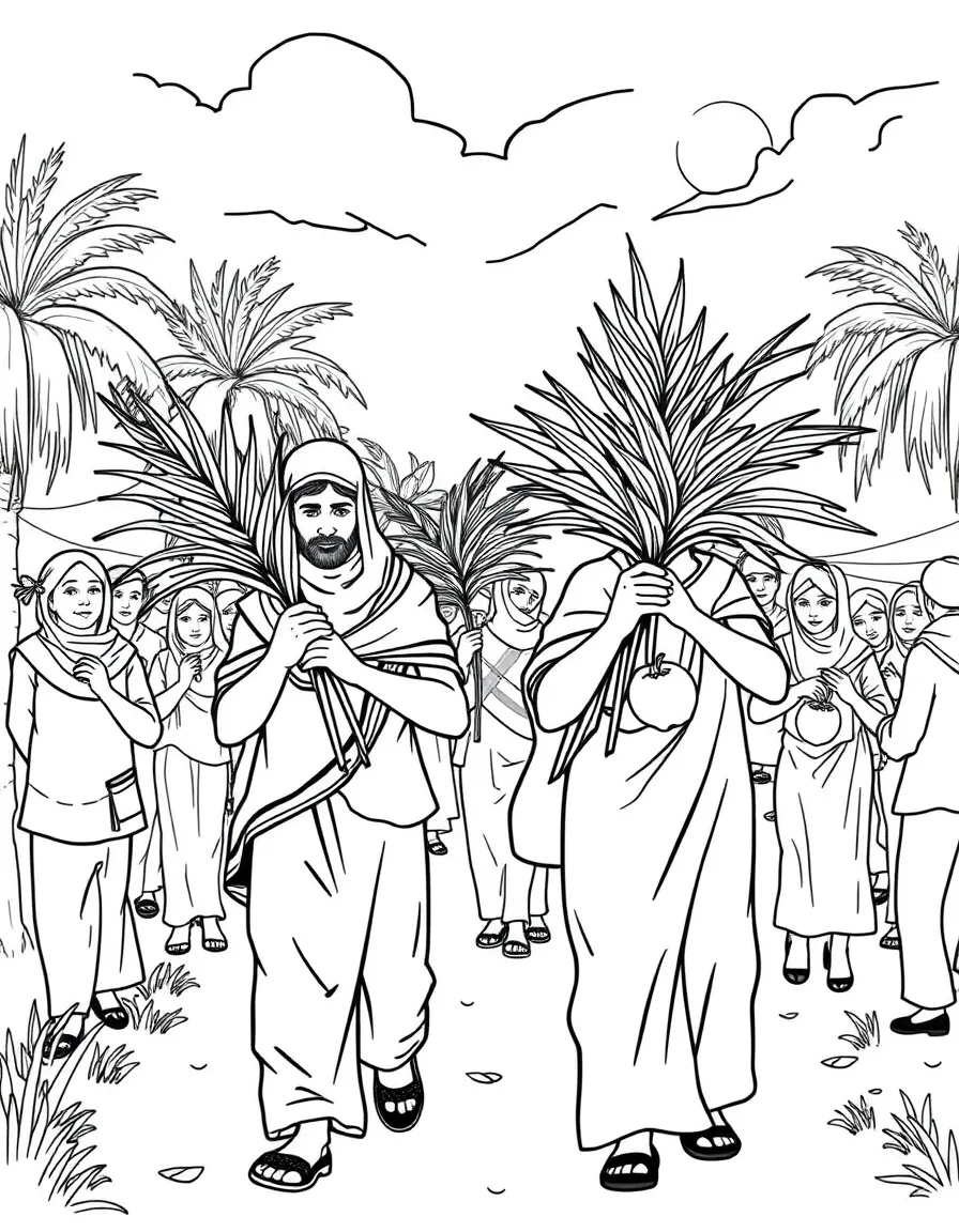 (Israel) People carrying palm branches and citrus (etrog) for the Sukkot festival celebration
