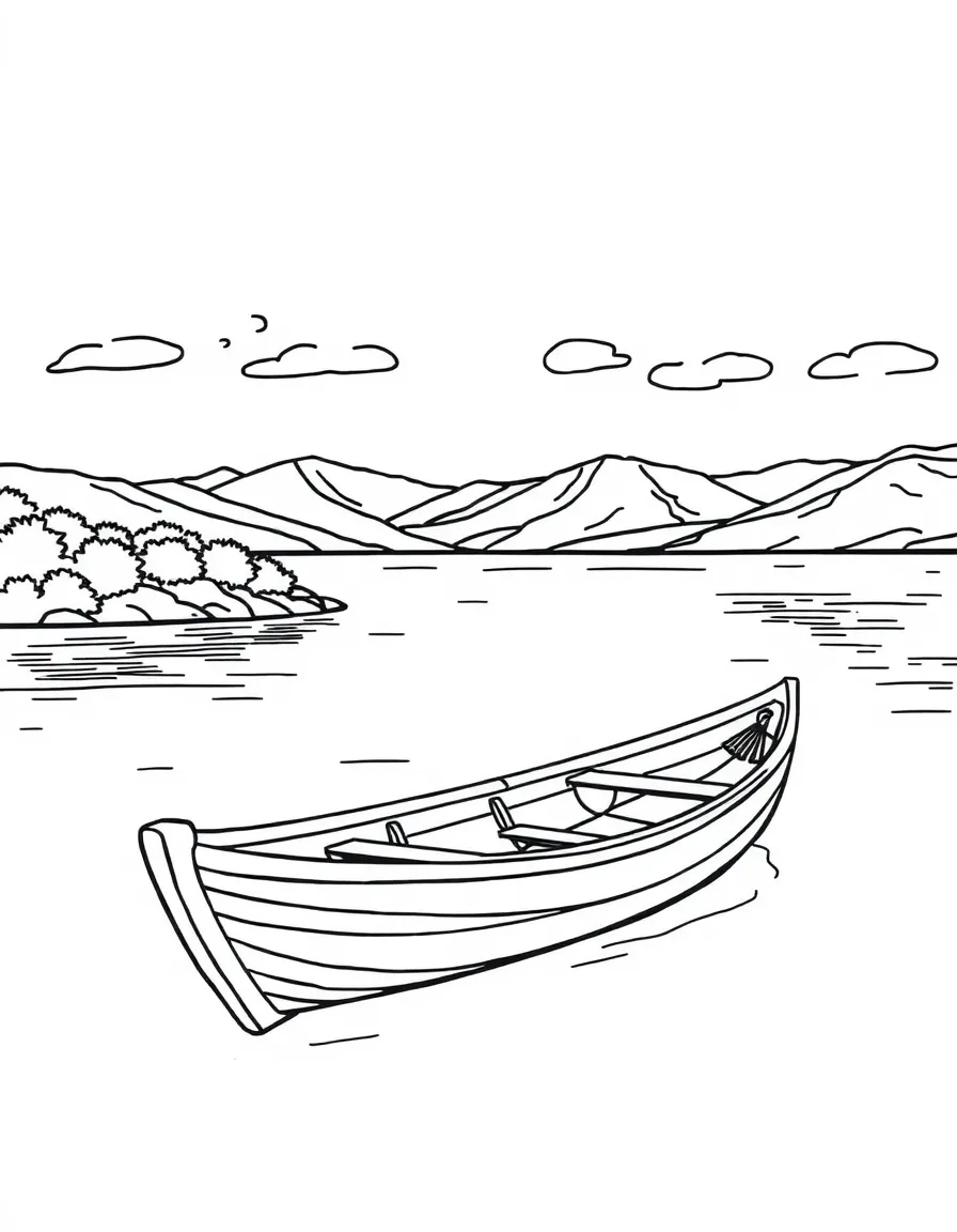 (Israel) The Sea of Galilee (Lake Kinneret) with a wooden boat and hills in the background