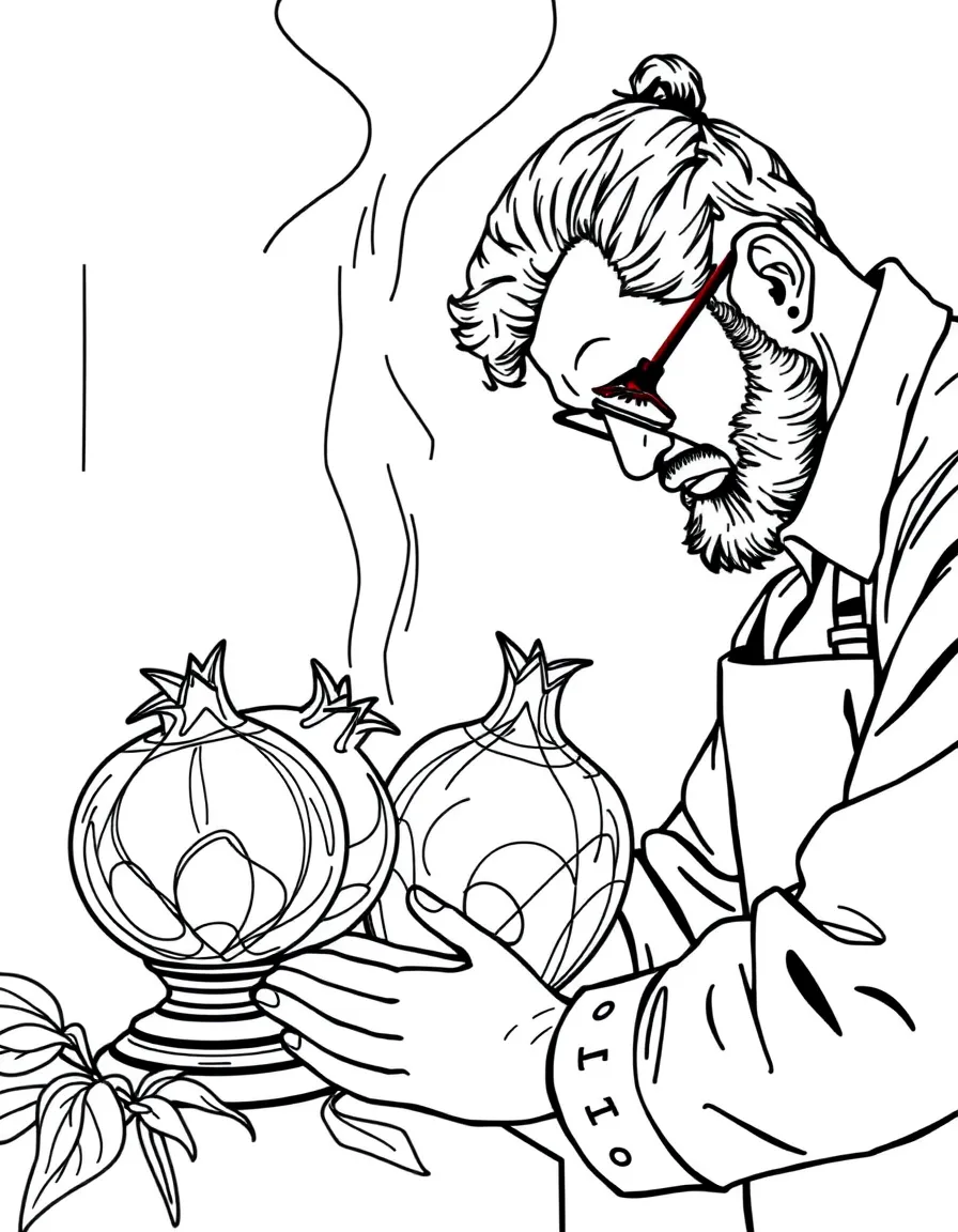 (Israel) An artist shaping glass pomegranates or vases at a studio (glassblowing art in Israel)