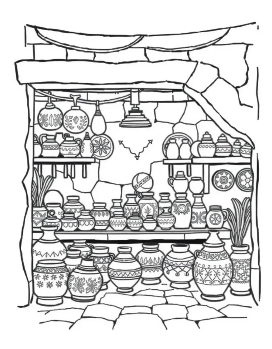 (Israel) A pottery stall with Armenian-style painted ceramics from Jerusalem
