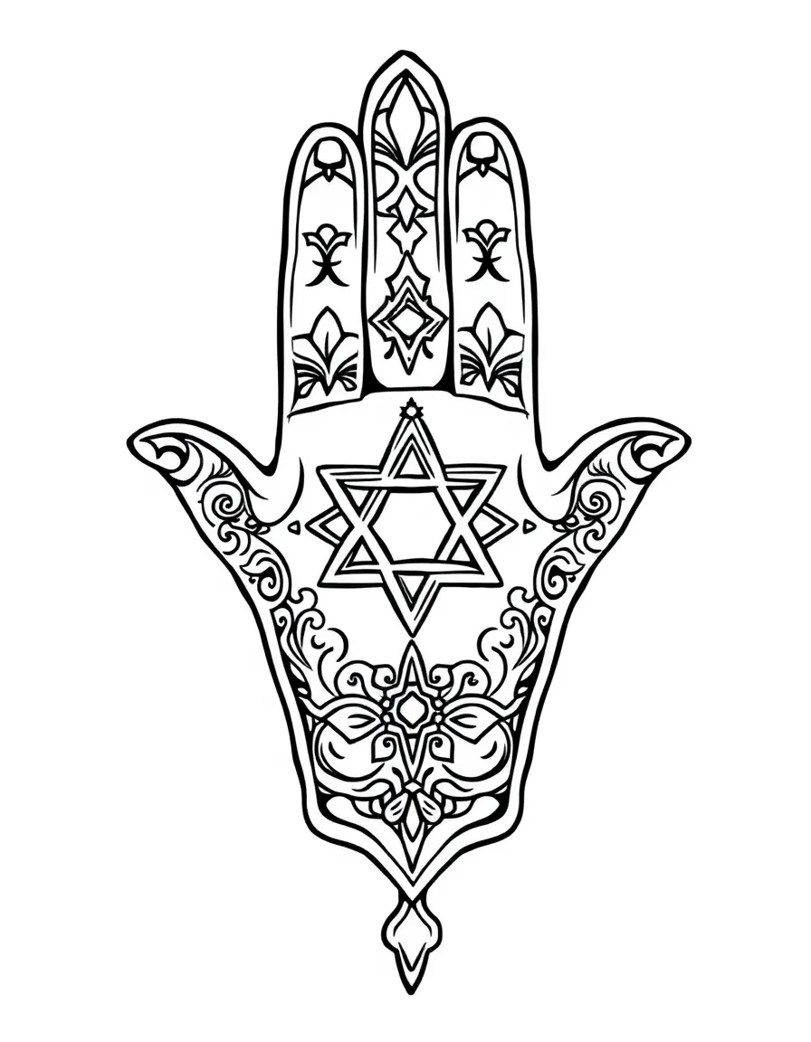 (Israel) A Hamsa hand amulet with ornate patterns (symbol of protection common in Israel)