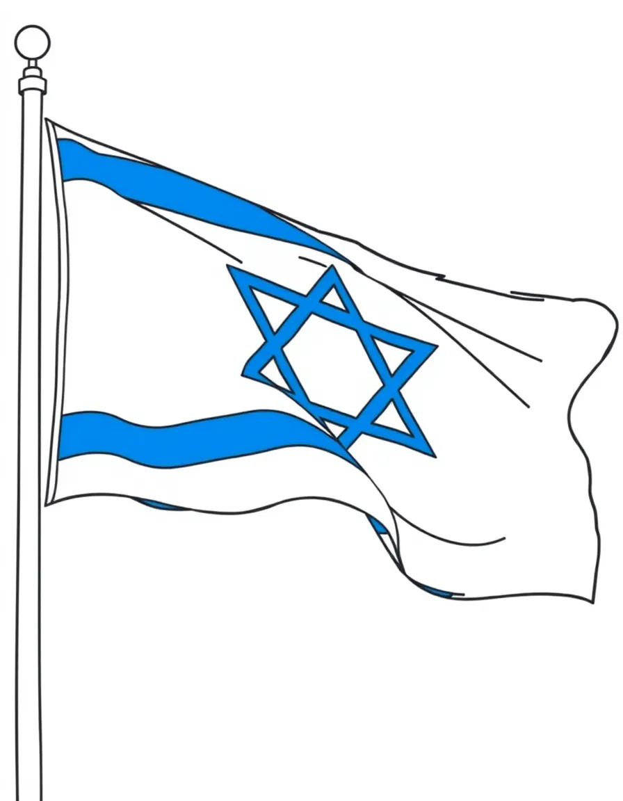 (Israel) The Israeli flag (blue Star of David and stripes) flying on a clear day