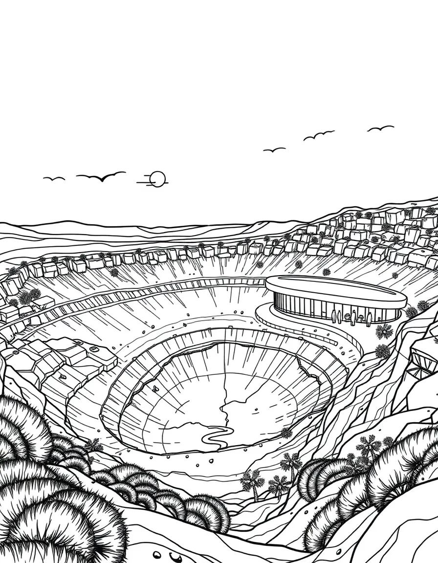 (Israel) A view of the modern Ramon Crater visitors center in the Negev with the crater landscape