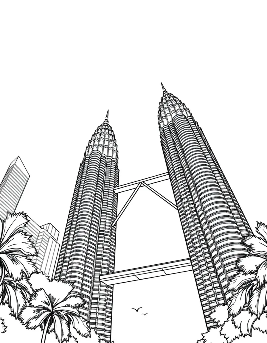 (Malaysia) The Petronas Twin Towers in Kuala Lumpur reaching into the sky with a bridge between them