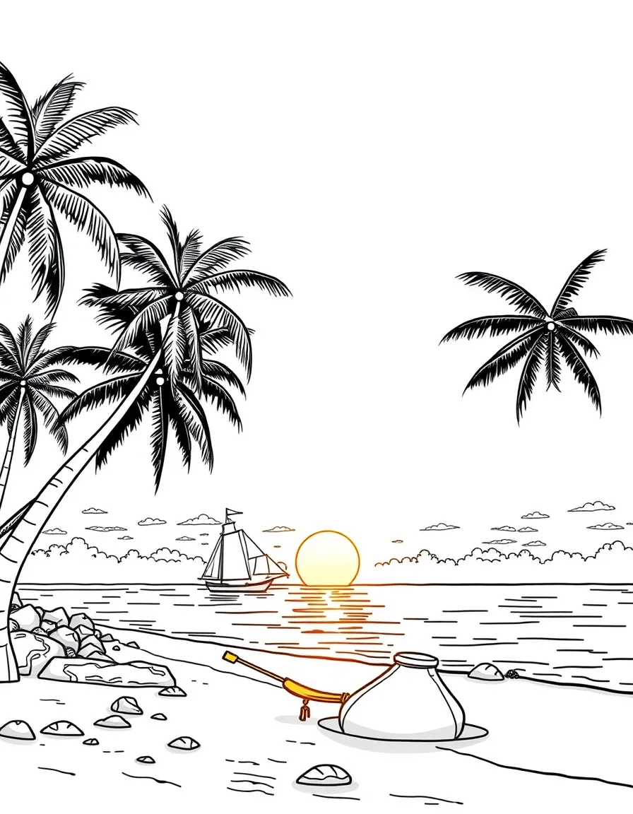 (Malaysia) A beautiful beach on a Malaysian island with palm trees and a sunset