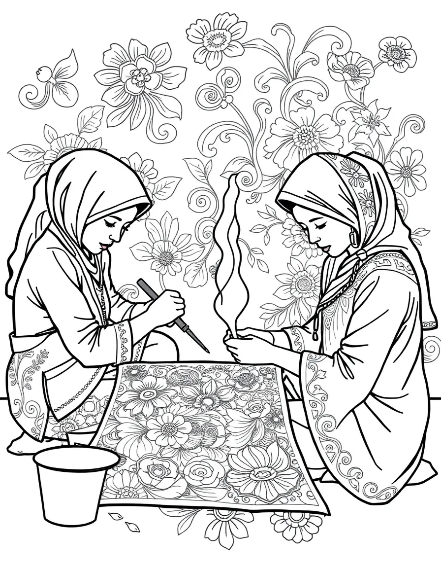(Malaysia) Women crafting intricate designs on fabric with hot wax for Malaysian batik painting
