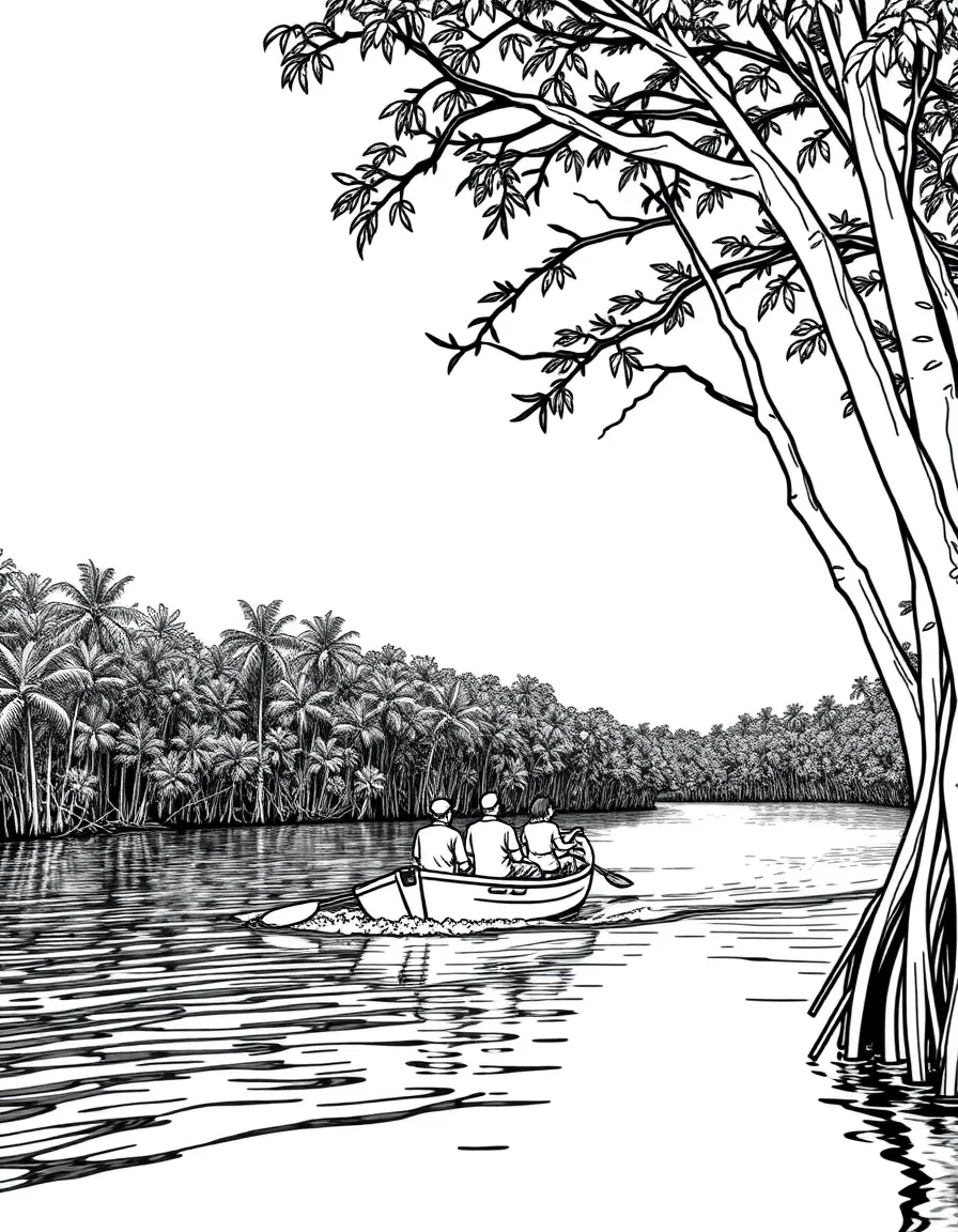 (Malaysia) Tourists on a boat cruising through the mangrove forest in the Kilim Geoforest Park, Langkawi