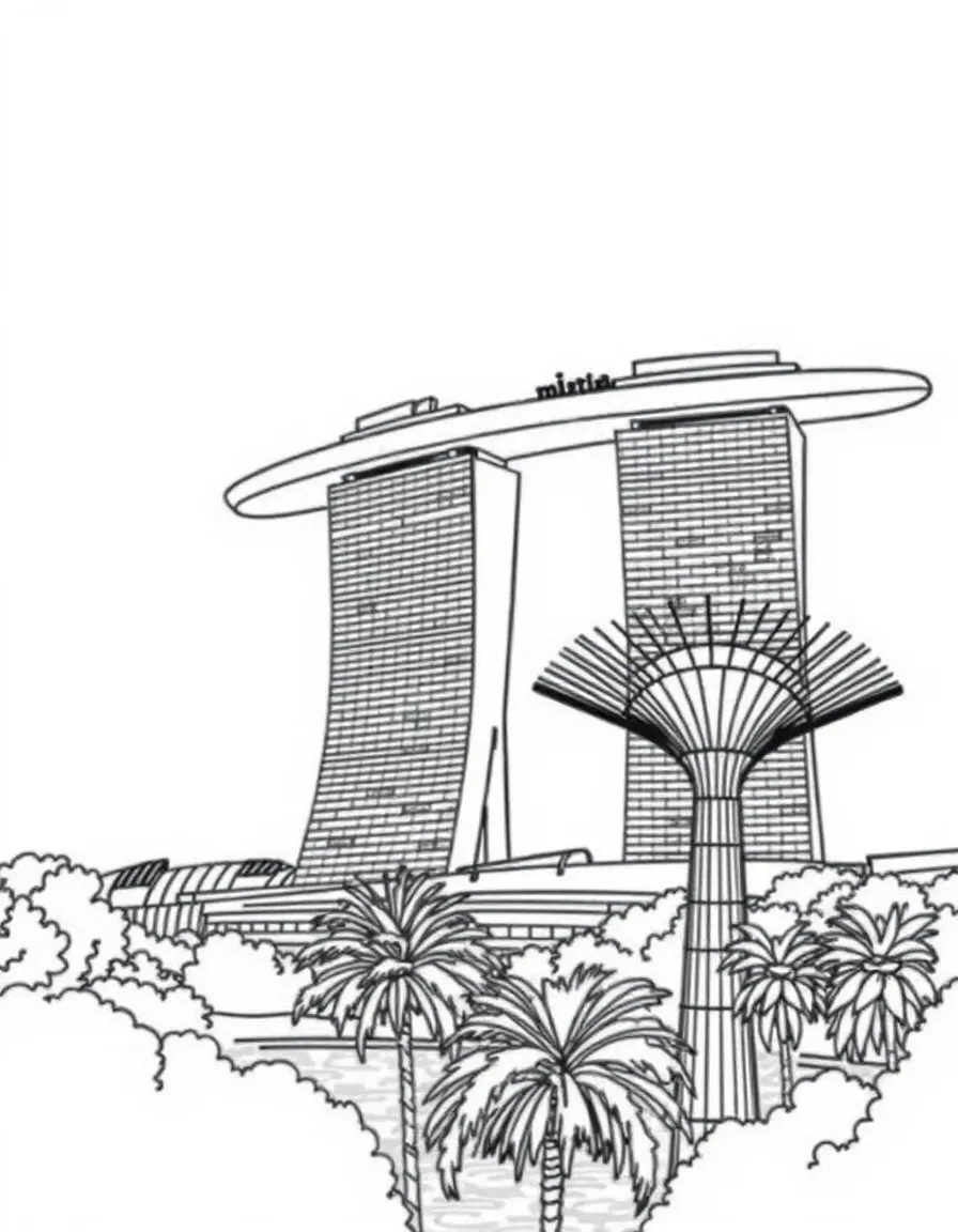 (Singapore) The Marina Bay Sands hotel with its boat-shaped rooftop and the Gardens by the Bay Supertrees nearby