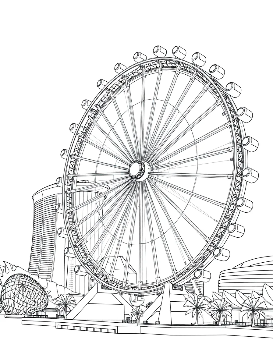 (Singapore) The Singapore Flyer (giant Ferris wheel) overlooking the city and Marina Bay