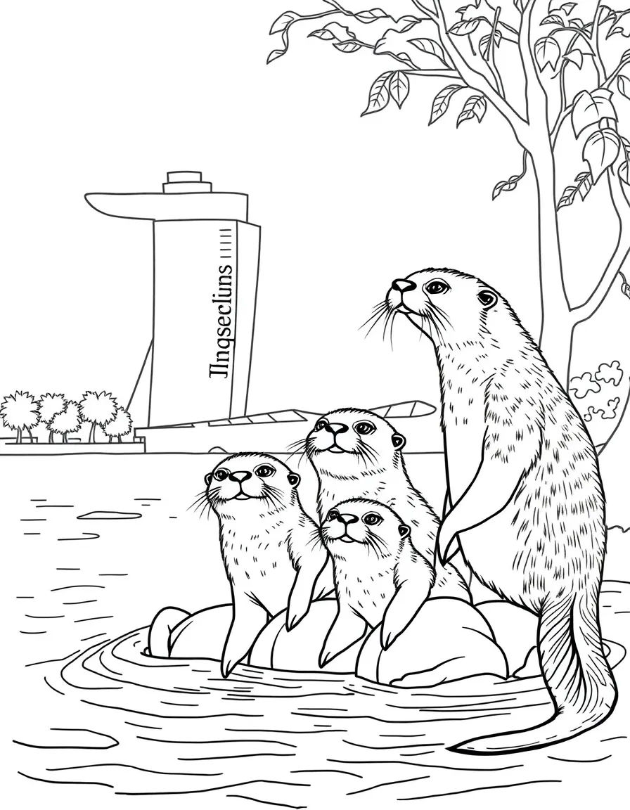 (Singapore) A family of otters playing by the Singapore River (the famous city otters)