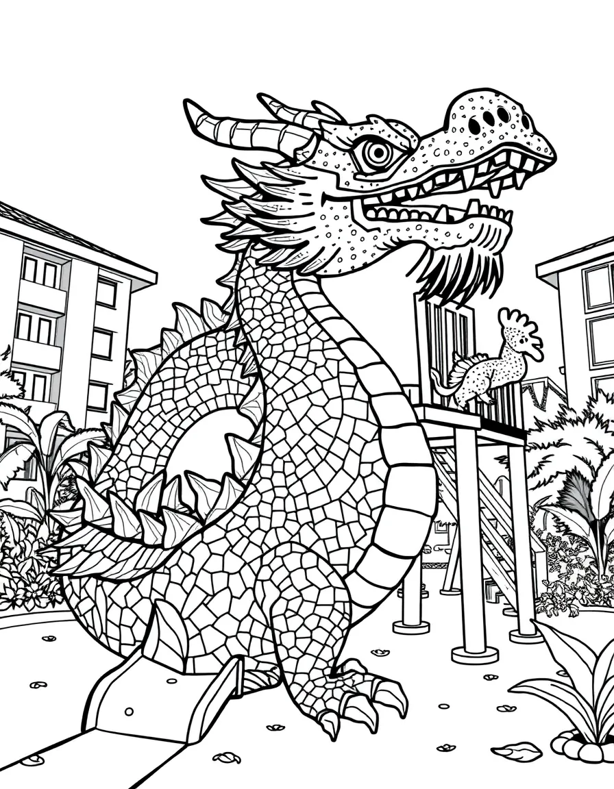 (Singapore) A dragon playground in a housing estate – a vintage mosaic dragon slide for kids