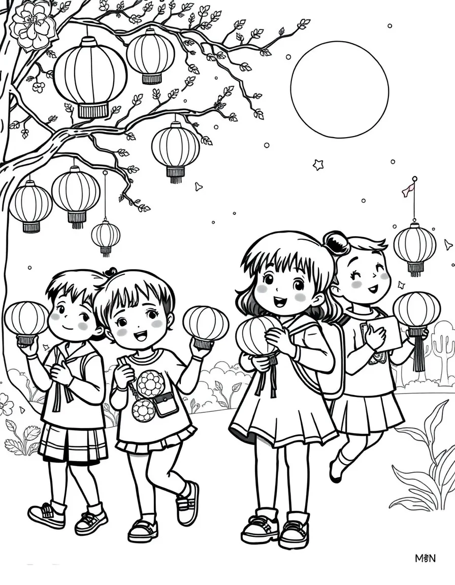 (Singapore) Kids carrying lanterns and mooncakes for the Mid-Autumn Festival at a park