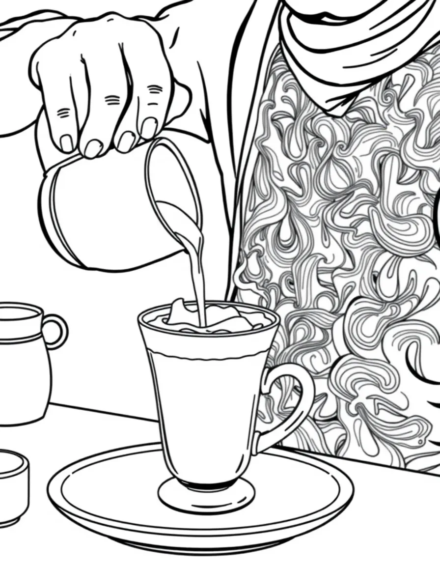 (Singapore) A master making teh tarik, pouring the tea high between two cups to make it frothy