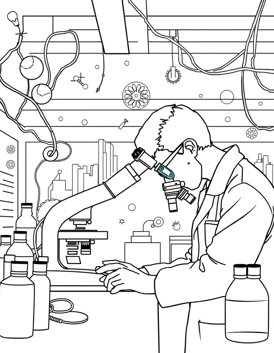 (Singapore) A scientist in a lab at Biopolis (science park) looking through a microscope (showcasing innovation in Singapore)