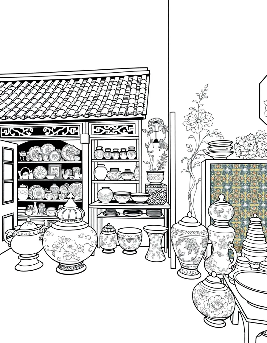 (Singapore) A shop selling Peranakan pottery and colorful tiles in the Peranakan Museum