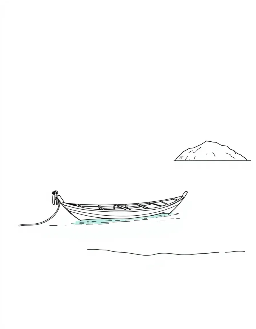 (Philippines) A sunny white-sand beach in Palawan with a bangka (outrigger boat) on clear blue water