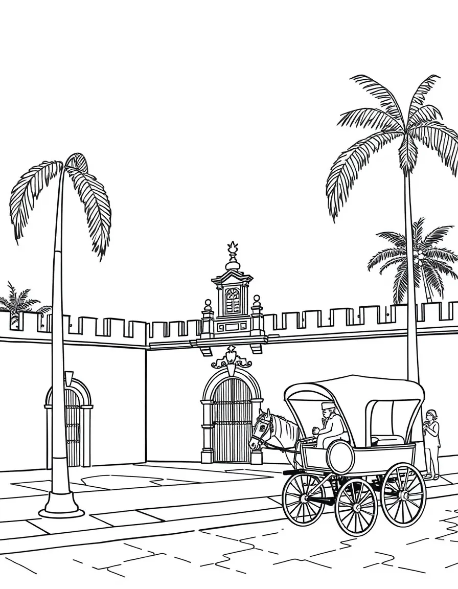 (Philippines) Historic Intramuros in Manila with Spanish colonial walls and a horse-drawn kalesa carriage