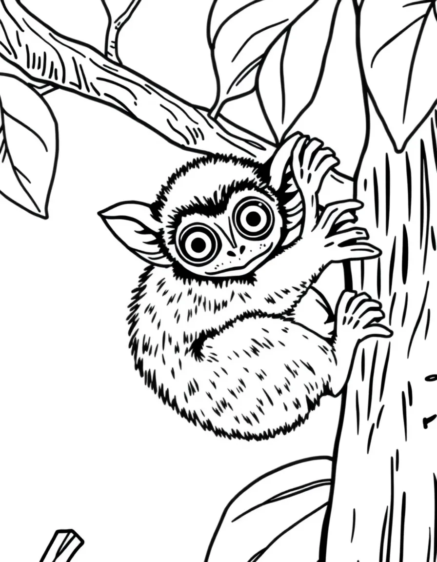 (Philippines) A tarsier clinging to a tree branch with its big round eyes (small primate from Bohol)