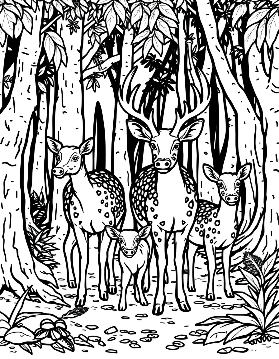 (Philippines) A family of Philippine spotted deer or warty pigs in a forest (native wildlife)