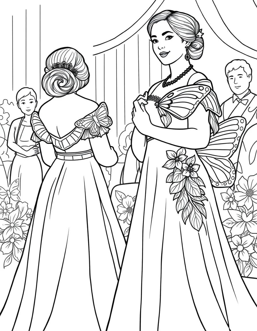 (Philippines) Ladies wearing elegant Filipiniana dresses (terno with butterfly sleeves) at a cultural event
