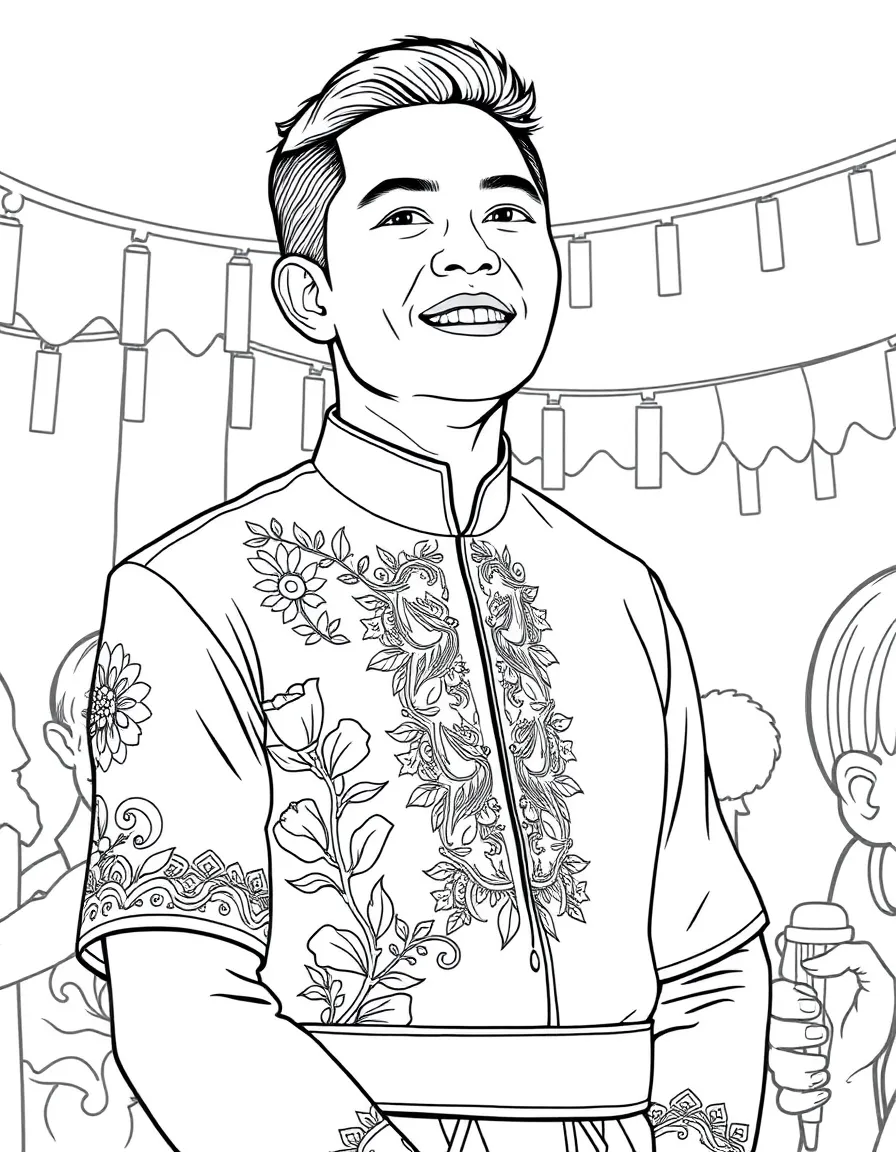 (Philippines) A man wearing the Barong Tagalog (traditional embroidered shirt) at a celebration