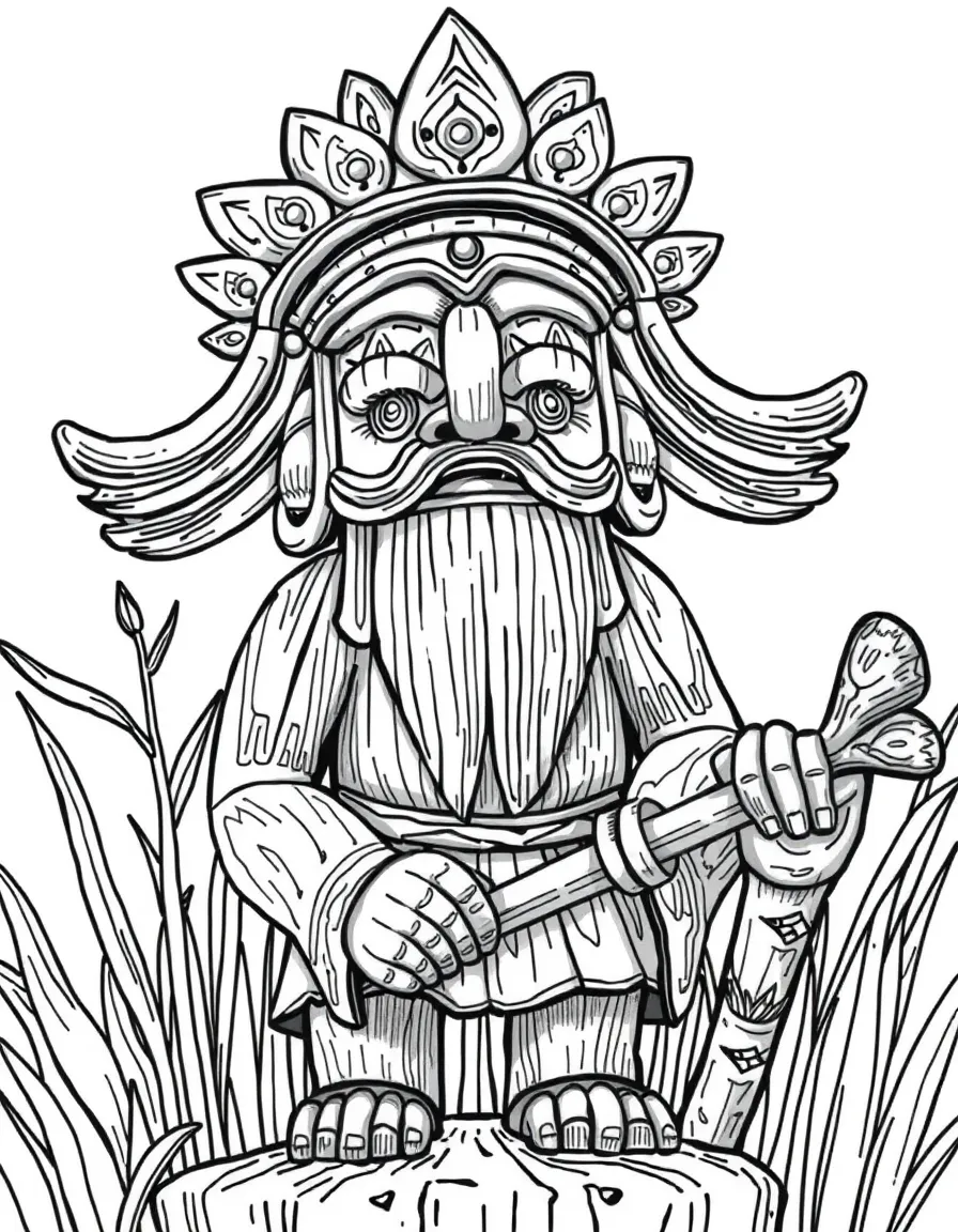 (Philippines) An artist carving a wooden Ifugao rice guardian figure (bulul sculpture)