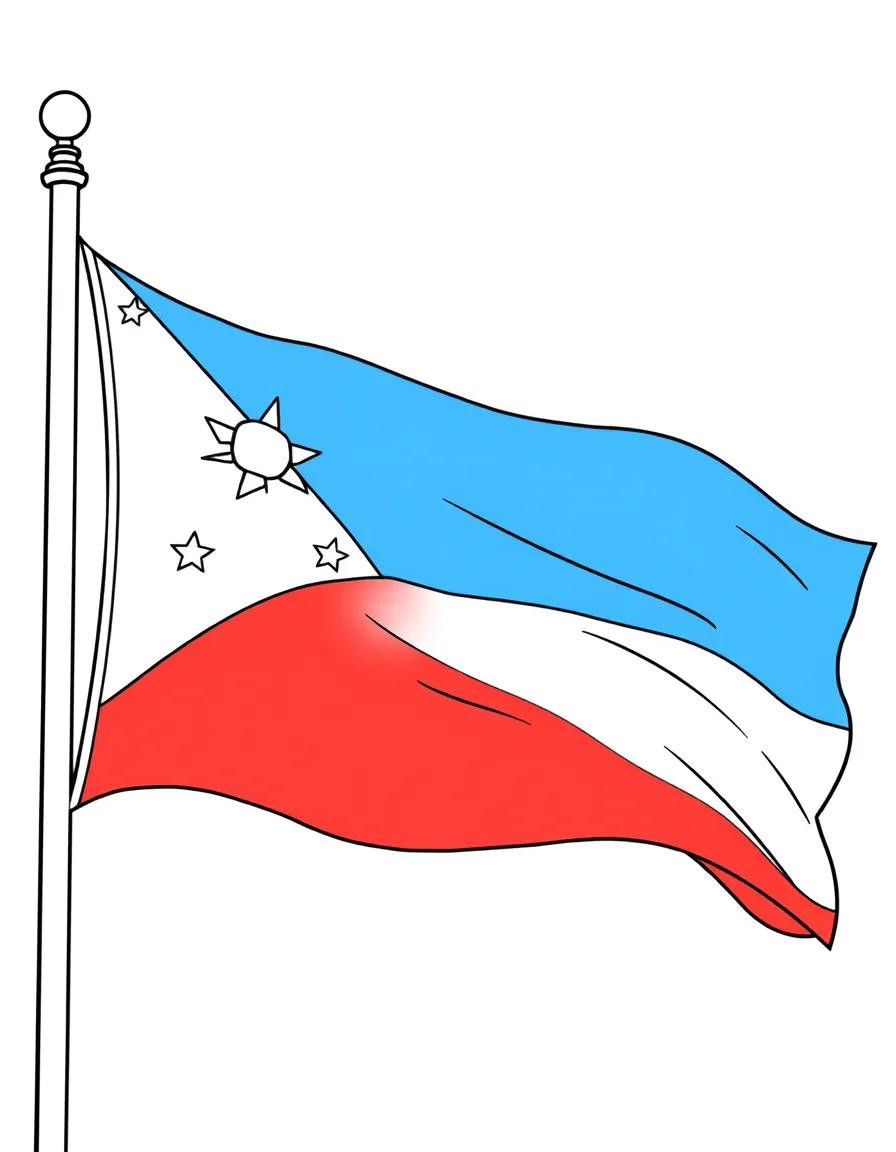 (Philippines) The Philippine flag (blue, red, white with sun and stars) waving on a flagpole
