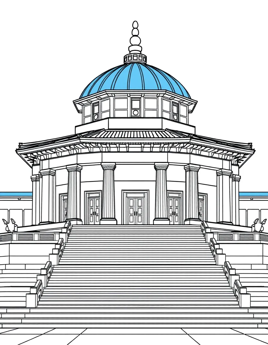 (Taiwan) The grand Chiang Kai-shek Memorial Hall in Taipei with its blue octagonal roof and wide steps