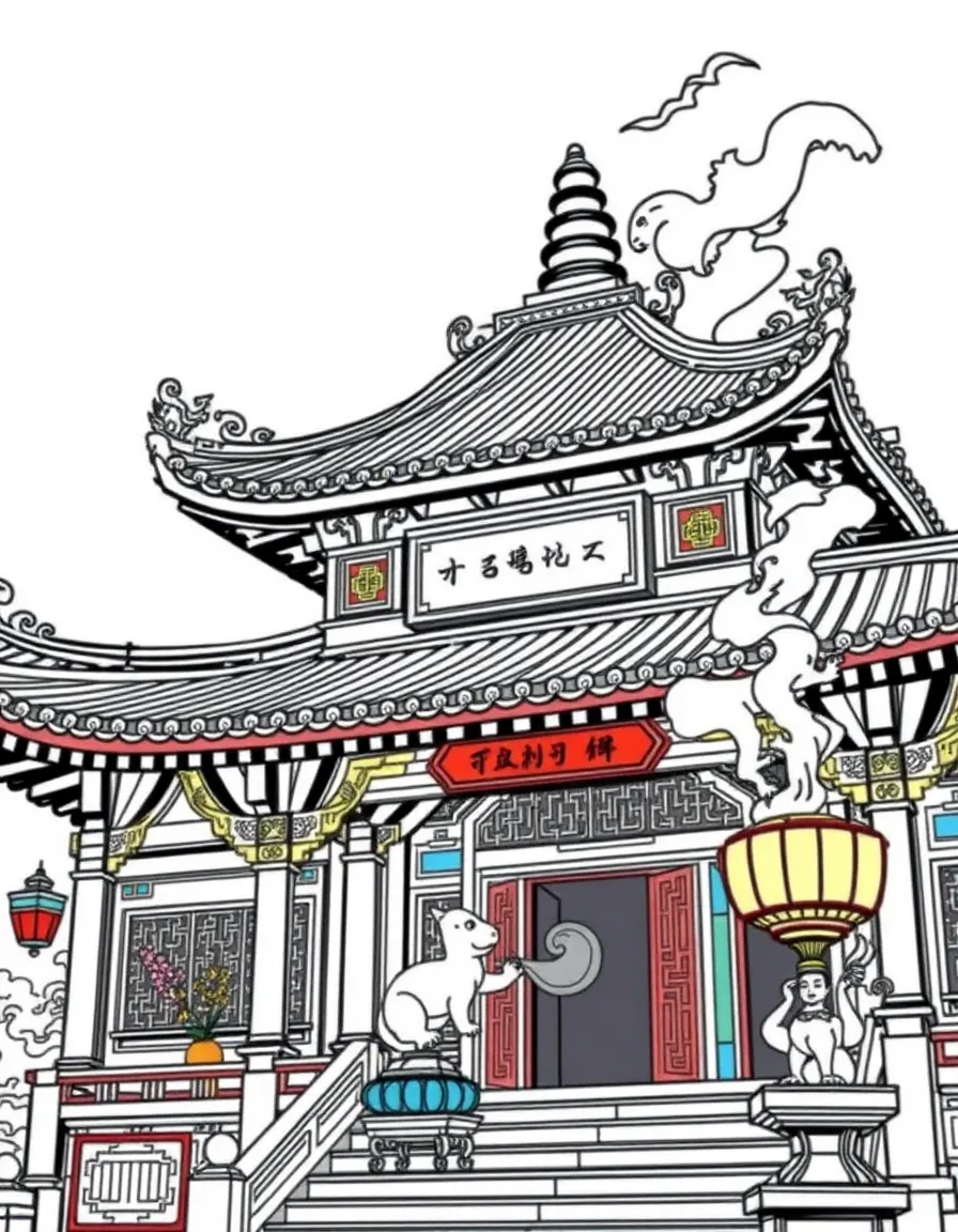 (Taiwan) The colorful Longshan Temple in Taipei with its dragon-adorned roof and incense burning