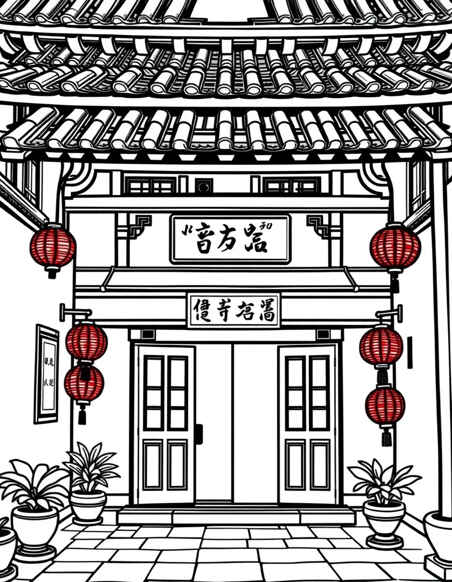 (Taiwan) A traditional Taiwanese courtyard house (sanheyuan) with red lanterns hanging by the door