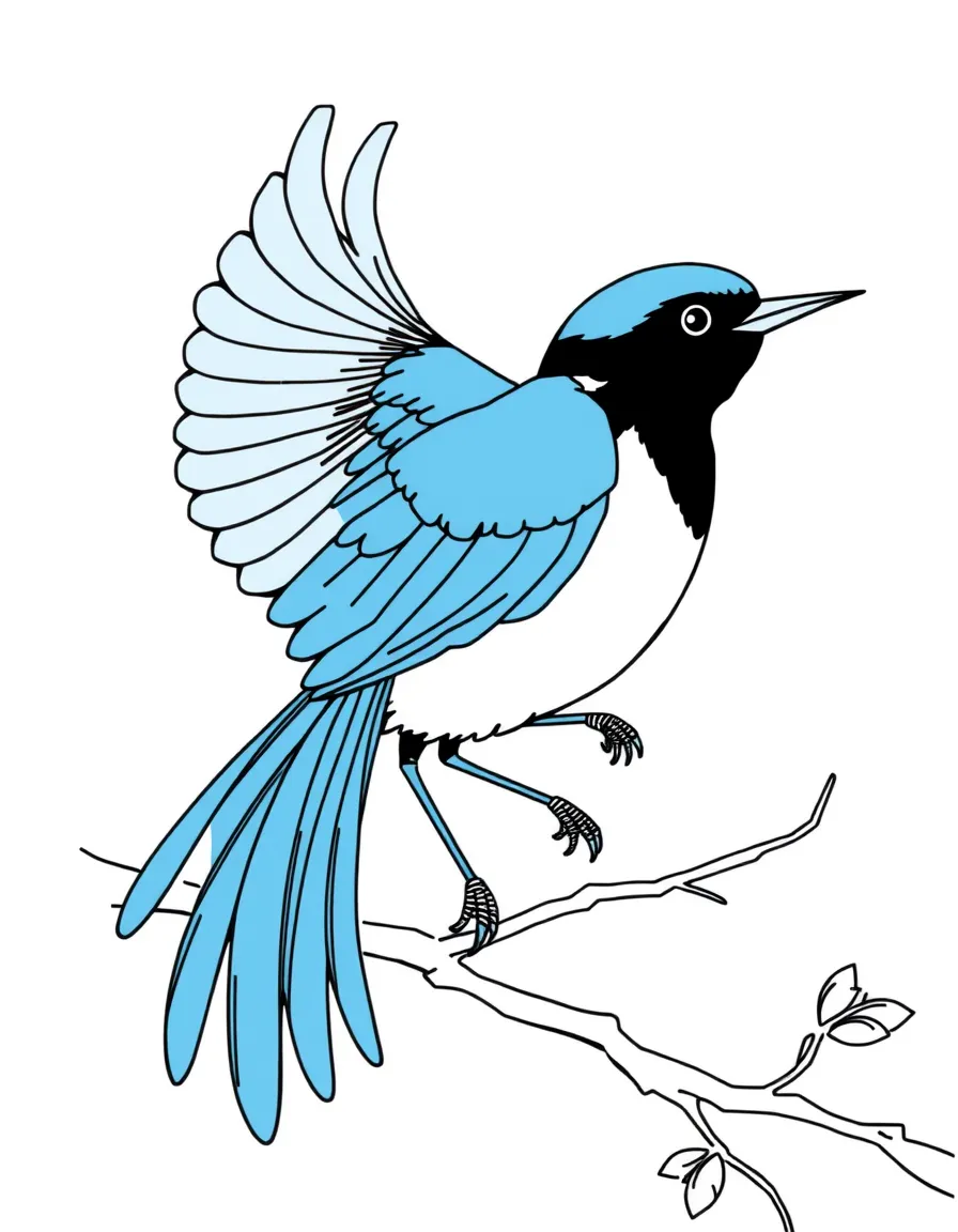 (Taiwan) A Taiwan blue magpie flying with its long blue tail feathers spread out