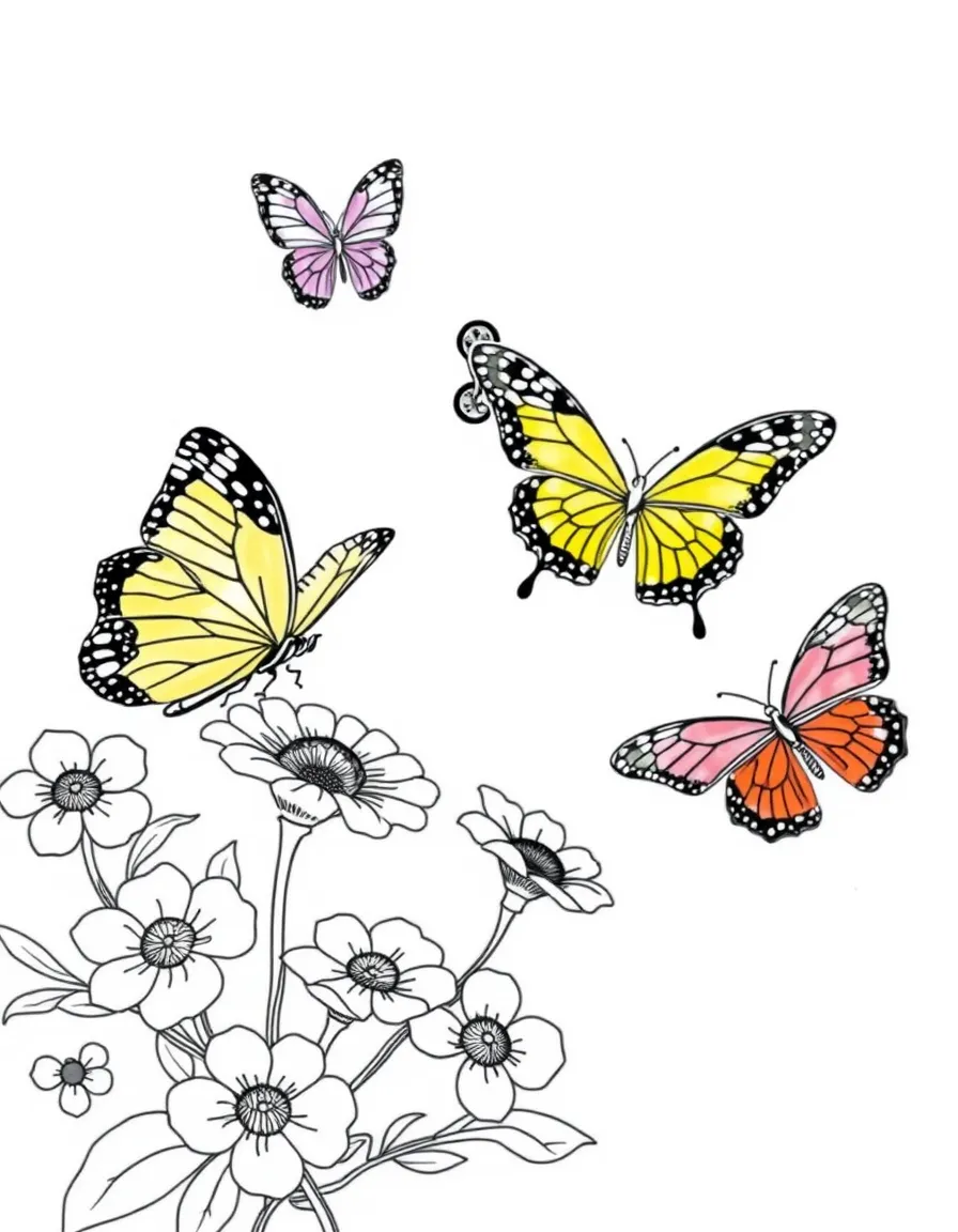 (Taiwan) Butterflies of different colors (Taiwan is known as the “Butterfly Kingdom”) fluttering around flowers
