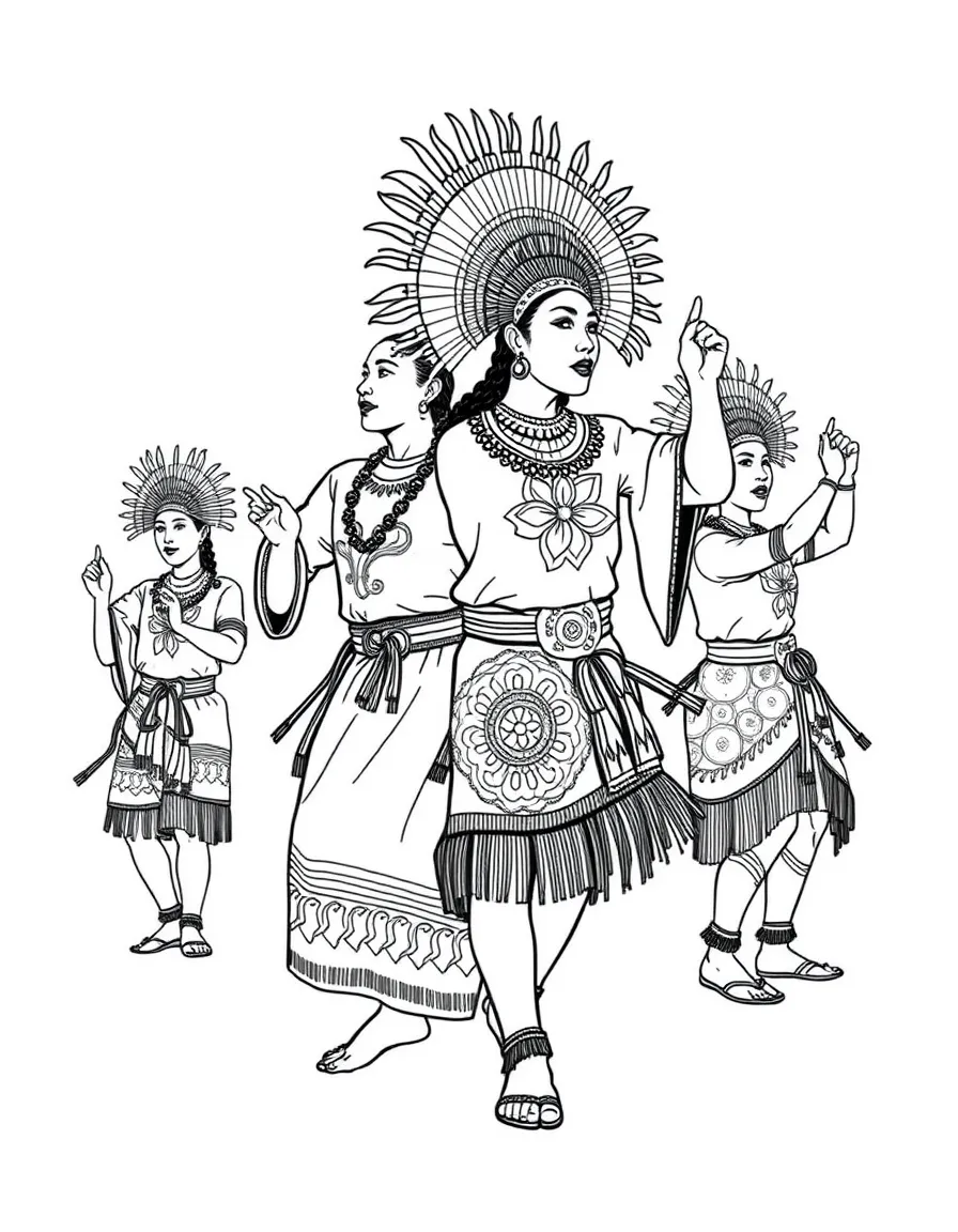 (Taiwan) People performing a traditional Aboriginal dance in bright indigenous Taiwanese costumes