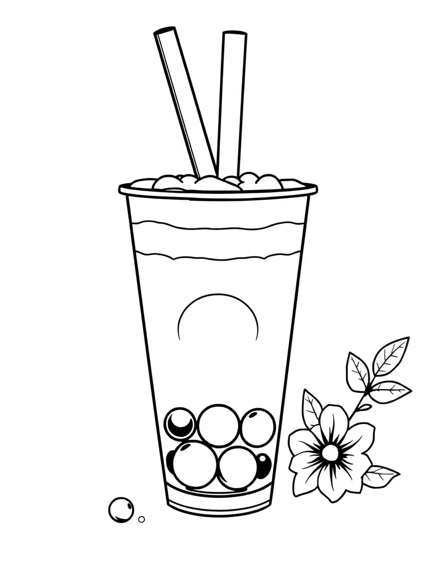 (Taiwan) A cup of Taiwan bubble tea (boba milk tea) with tapioca pearls at the bottom and a wide straw