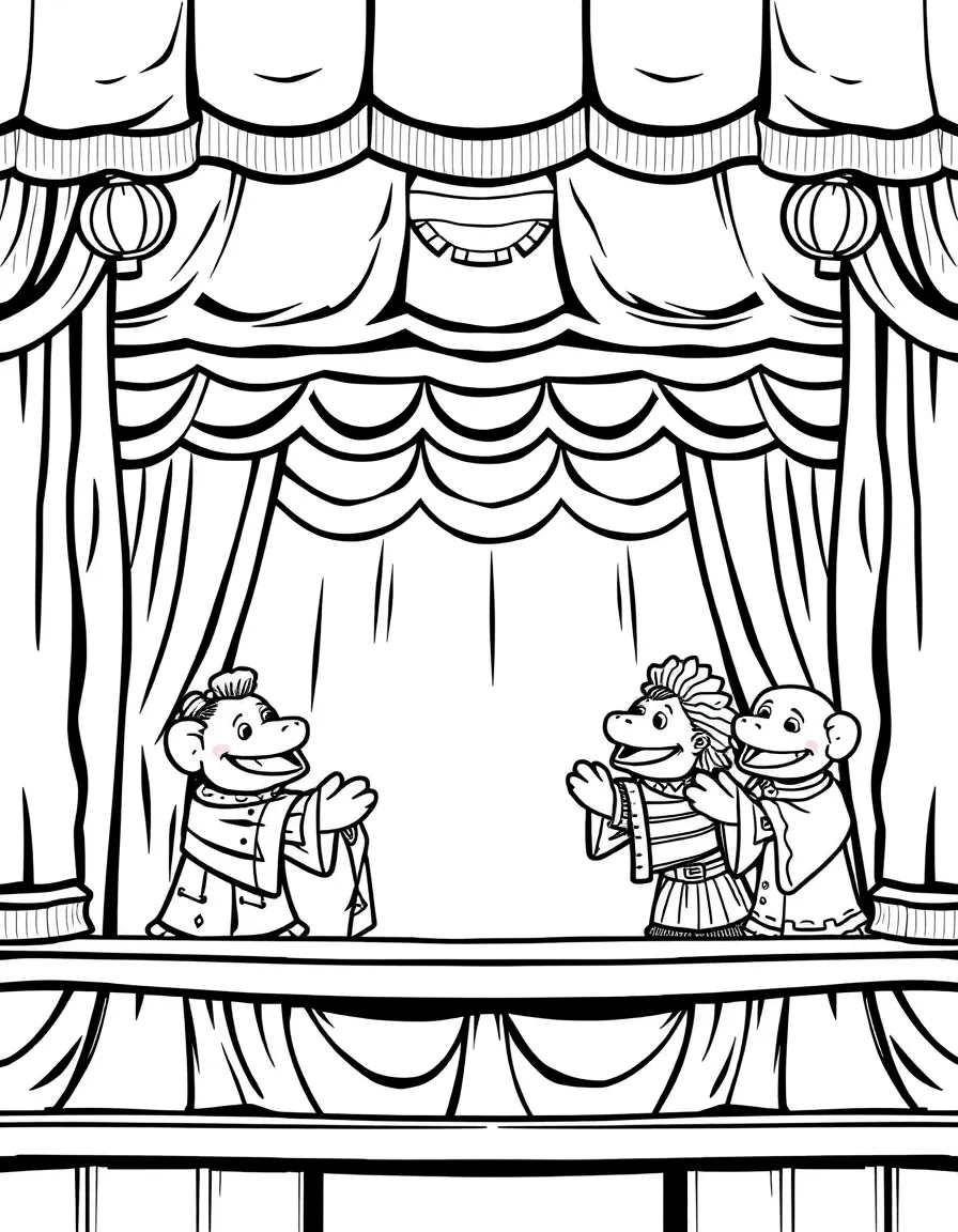 (Taiwan) A puppet theater stage with Taiwanese hand puppets (glove puppets) ready for a show