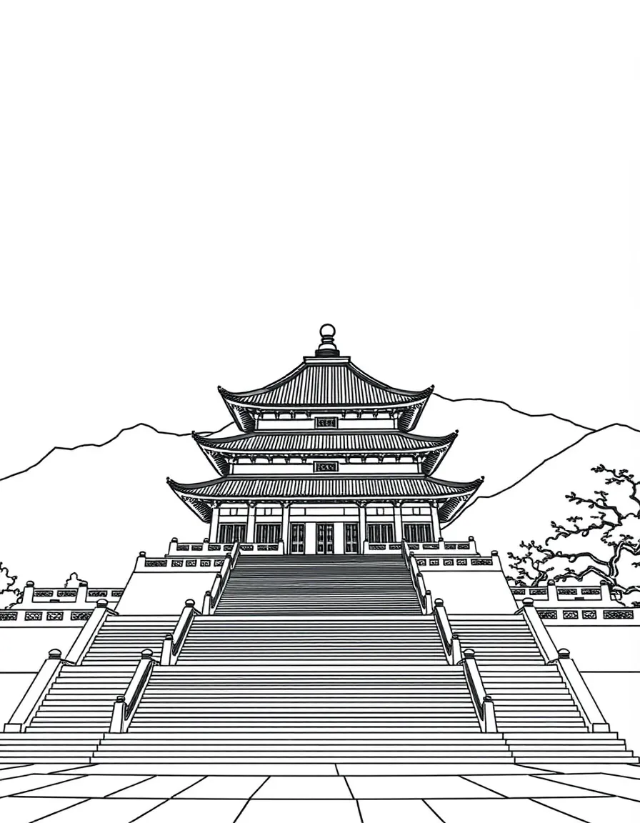 (Taiwan) The National Palace Museum in Taipei, with its grand stairs, green roof, and mountains behind