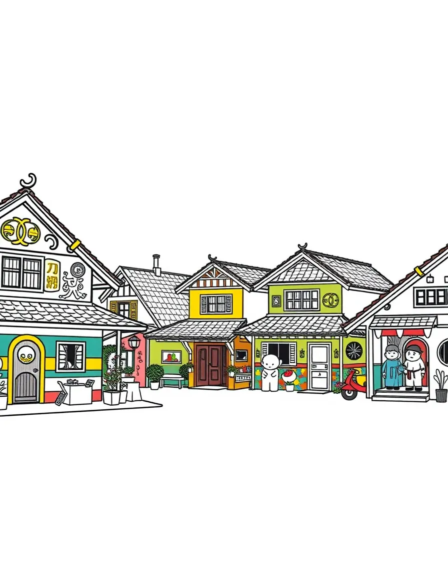 (Taiwan) The Rainbow Village in Taichung, with houses painted in bright, colorful patterns and characters