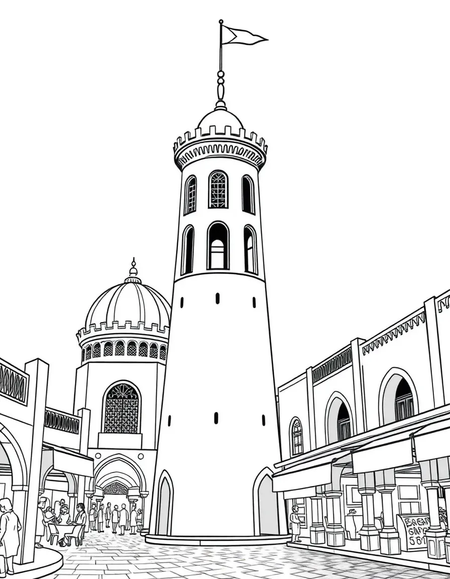 (Qatar) Traditional wind tower (barajeel) buildings in Doha’s historic Souq Waqif market area